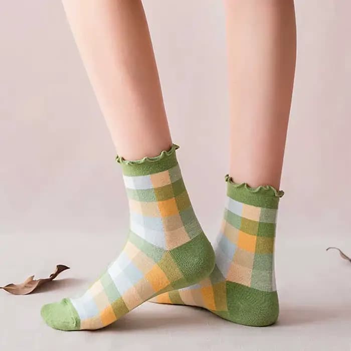 Chaussettes à carreaux en coton pour femmes