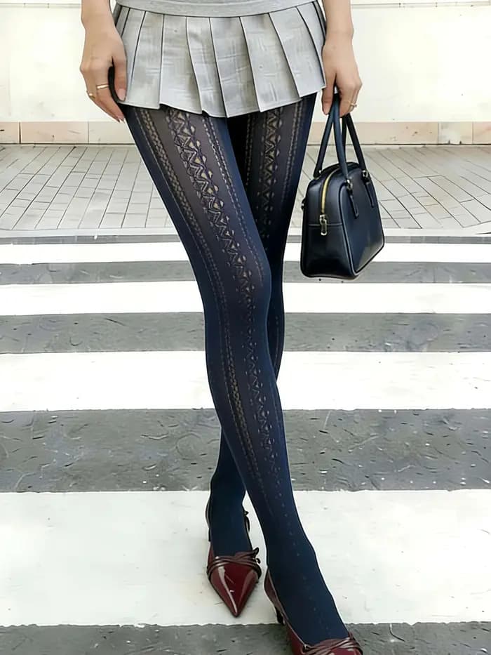 Collants en maille bleu marine pour femmes