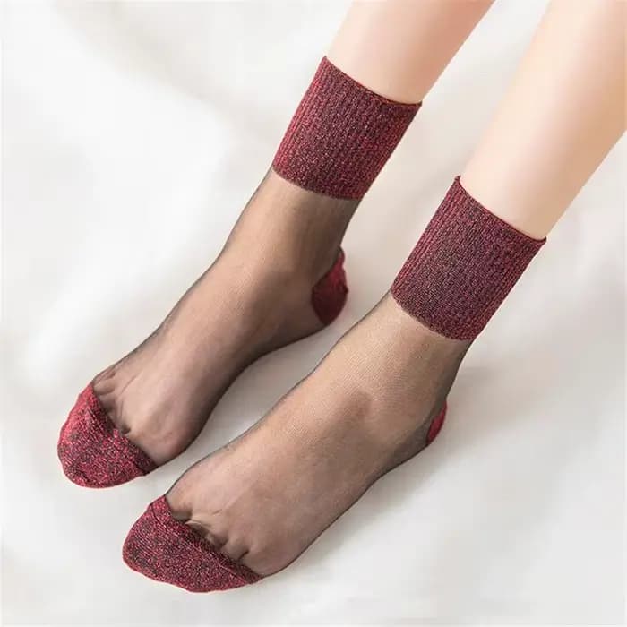 Mode d'été femmes ultra-mince chaussettes transparentes paillettes cristal verre soie