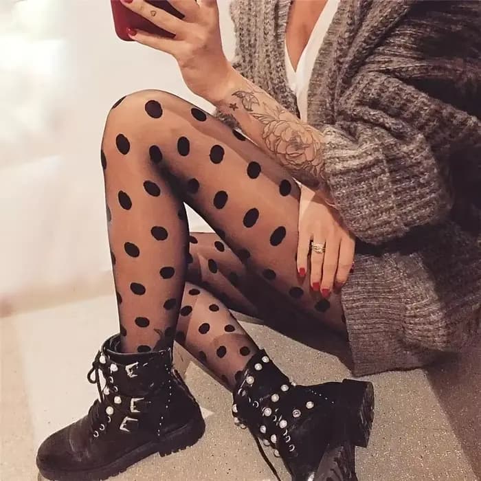 Collants en maille à pois taille haute