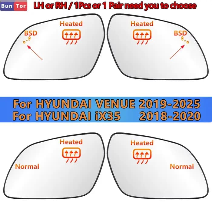 Rétroviseur extérieur chauffant gauche ou droit avec BSD pour Hyundai VENUE 2019-2025 et iX35 2018-2020 # Pièces de rétroviseur de voiture