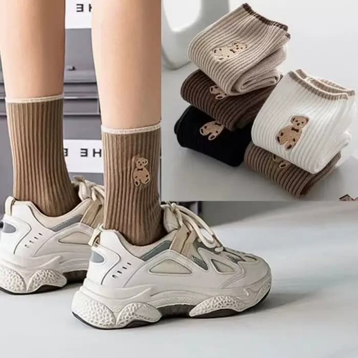 Chaussettes thermiques en coton avec ours mignon pour femme