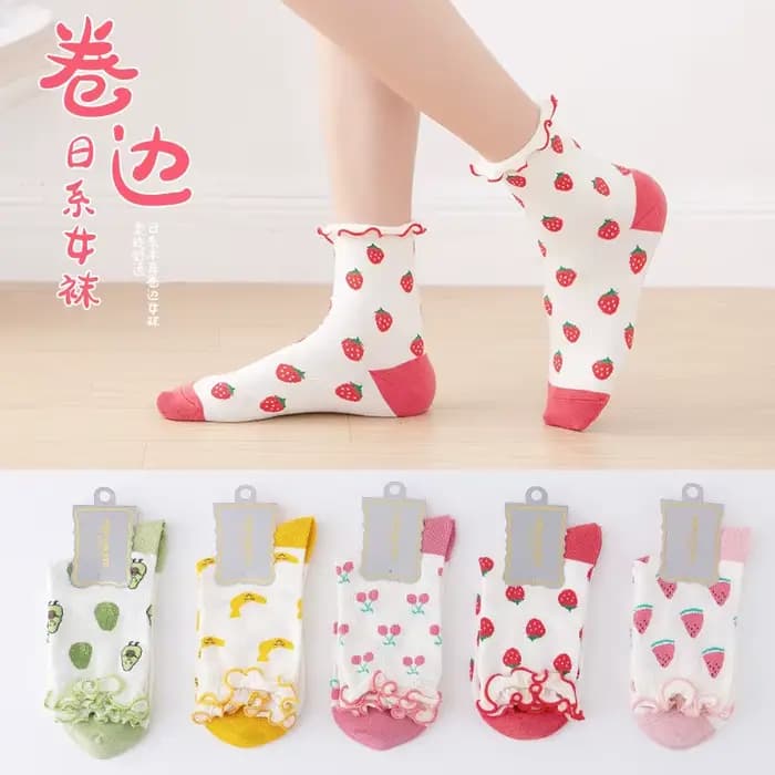 Chaussettes rigolotes en coton à volants pour femmes
