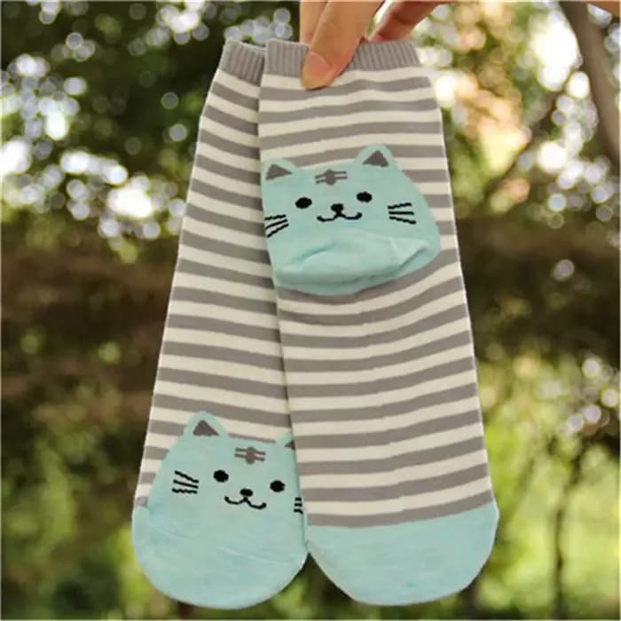 Femmes dessin animé rayé chaussettes automne hiver coloré Kawaii chat visage chaussette dames femme coton amusant