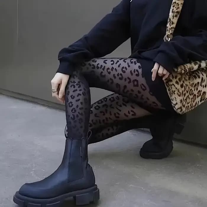 Vintage femmes Sexy mince Transparent soyeux collants gothique noir Sexy léopard motif Animal collants transparents bas sans couture