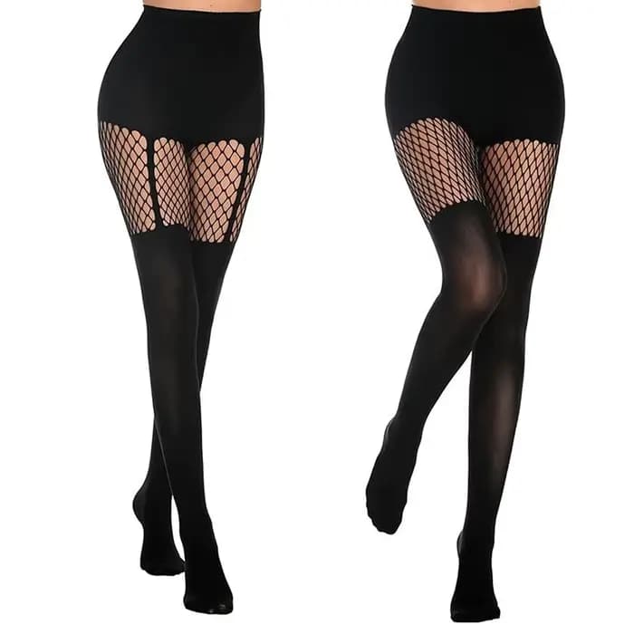 Collants noirs ajourés à bretelles