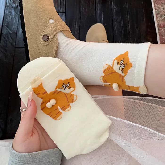 1/3 paire tridimensionnel chat imprimé hommes femme mi Tube chaussettes doux confortable absorbant la sueur respirant décontracté Couples chaussette