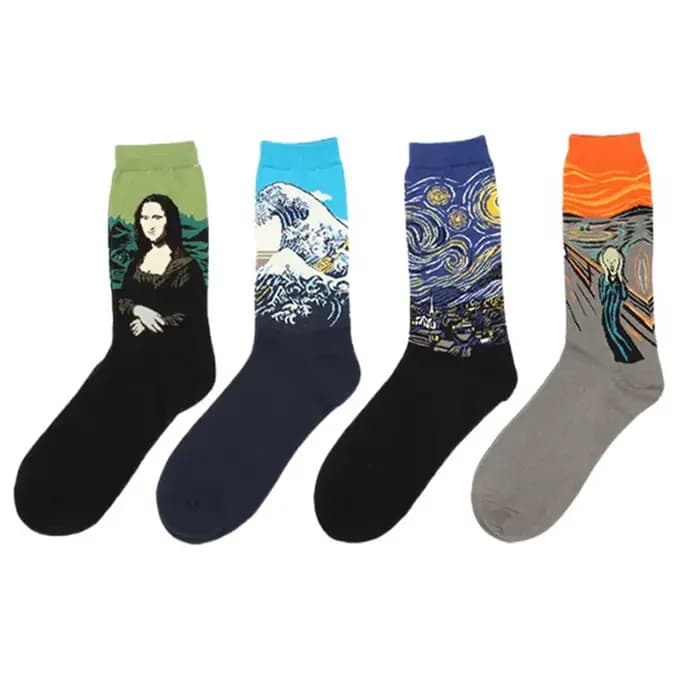 Chaussettes rétro de la série de peinture à l'huile de renommée mondiale pour hommes et femmes