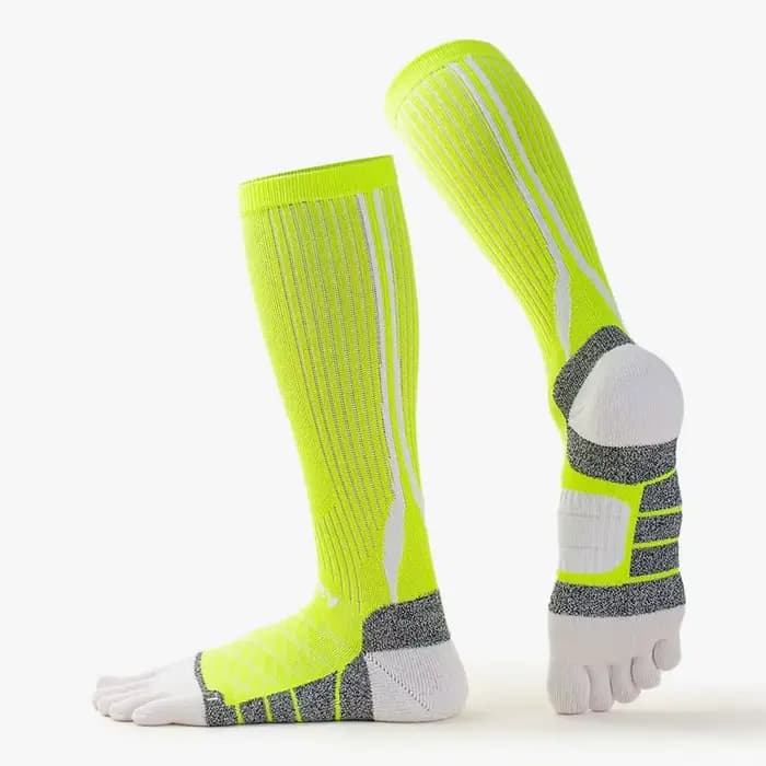 Chaussettes de Sport à cinq doigts pour hommes, chaussettes colorées pour Marathon, longue course à pied, Absorption, semelle épaisse en serviette, chaussettes de Tennis