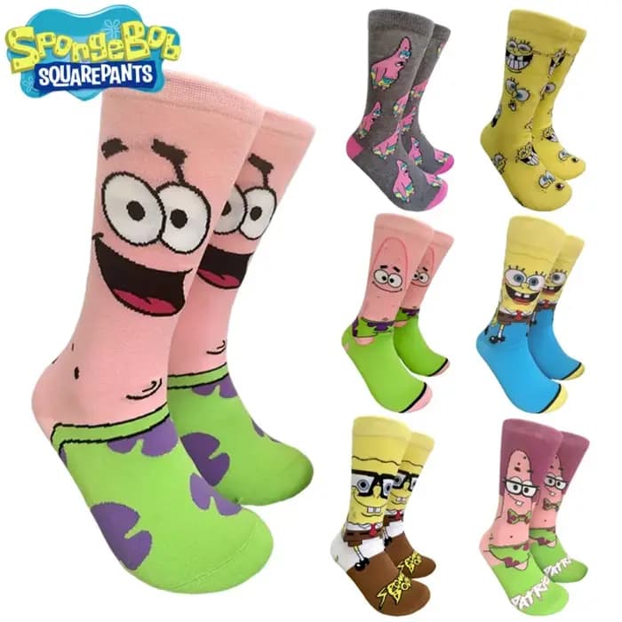 Chaussettes mi-mollet en coton pour homme et femme, motif dessin animé Bob l'éponge, chaussettes de sport Kawaii Patrick Star, chaussettes longues de printemps, cadeaux automne-hiver