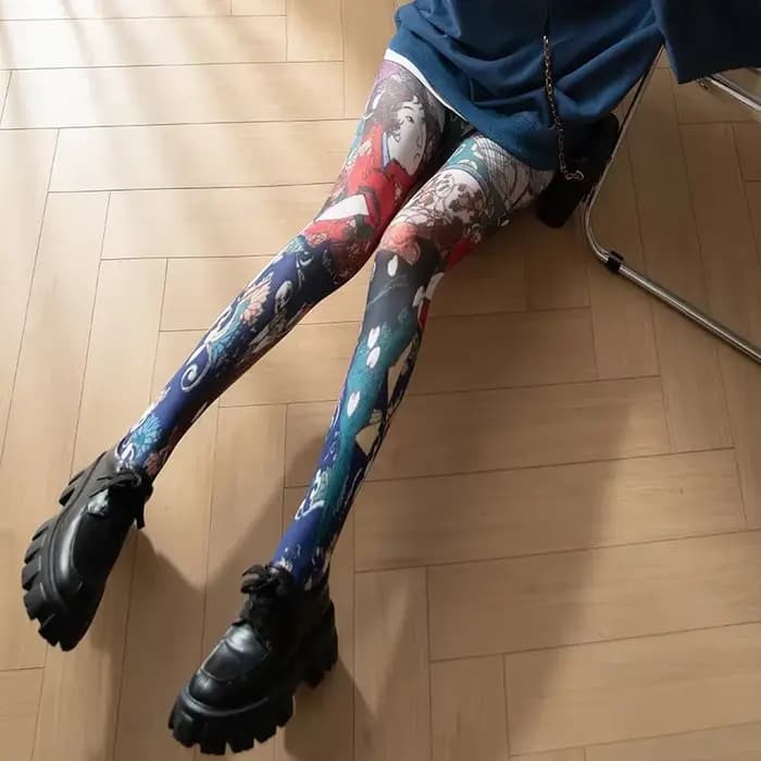 Collants imprimés rétro pour femmes, bas de Portrait abstrait, multicolores, à la mode, en Nylon et en soie, chaussettes longues, nouvelle collection