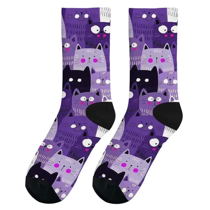 Chaussettes mi-mollet à motif de chat violet
