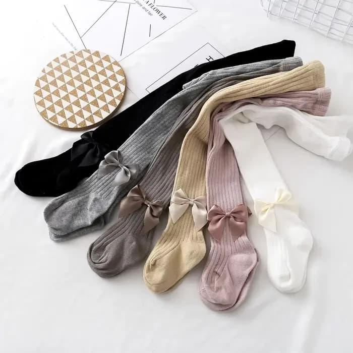 Collants à nœud papillon mignon pour filles tricoté coton hiver
