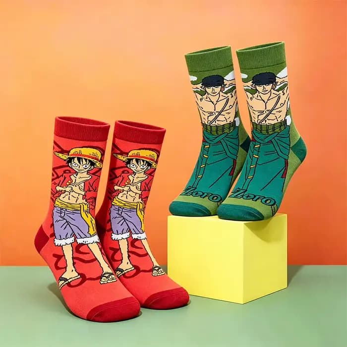Chaussettes One Piece Luffy Anime Roronoa Zoro Portgas·D· Ace Usopp, chaussettes de sport originales personnalisées avec personnage de dessin animé, Hip-Hop Street Sport