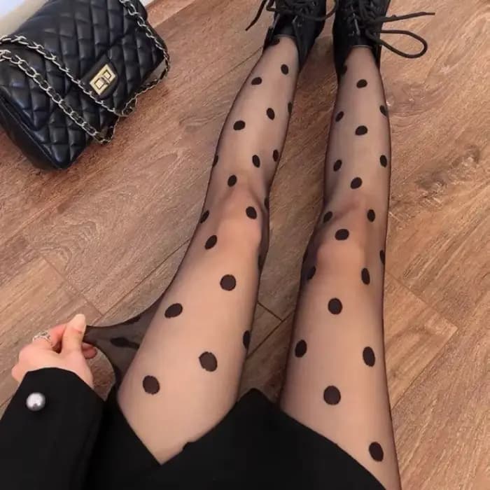 Bas imprimé à pois pour femmes, collants en maille résille, collants sans couture, nylon, noir, blanc, boîte de nuit, collants pour femmes, sexy
