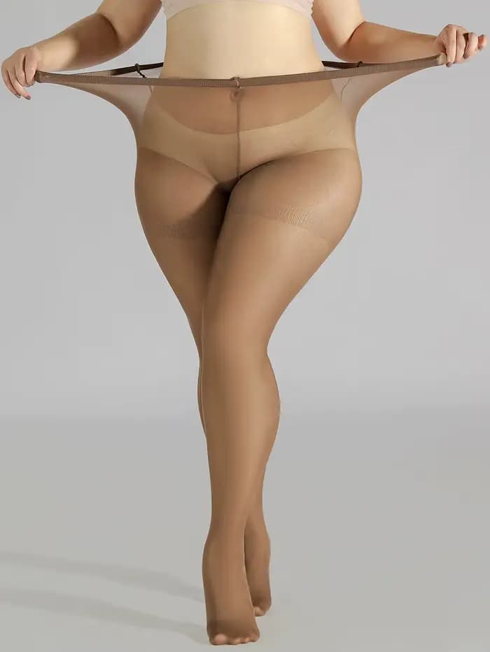 1 Paire de Collants Grande Taille Transparents Noirs/Beige/Marron avec Dessus Opaque et Effet Gainant