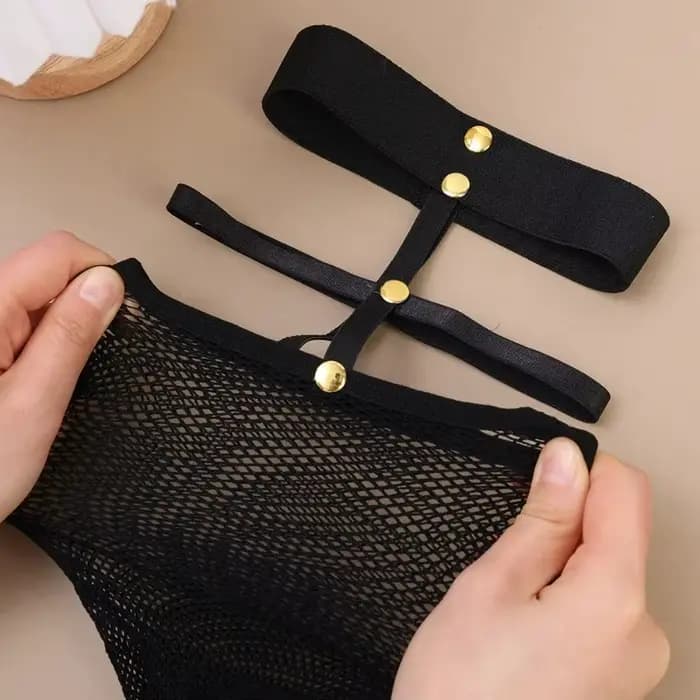 Chaussettes longues gothiques à rivets pour femme, style JK, ajourées en résille, sexy, type bas à jarretelles, style punk sombre