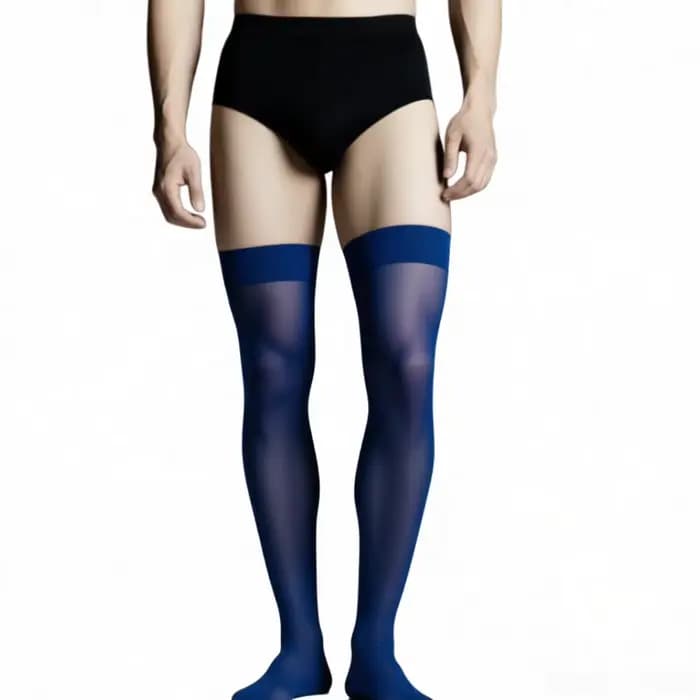 Bas en soie bleu marine pour hommes sexy