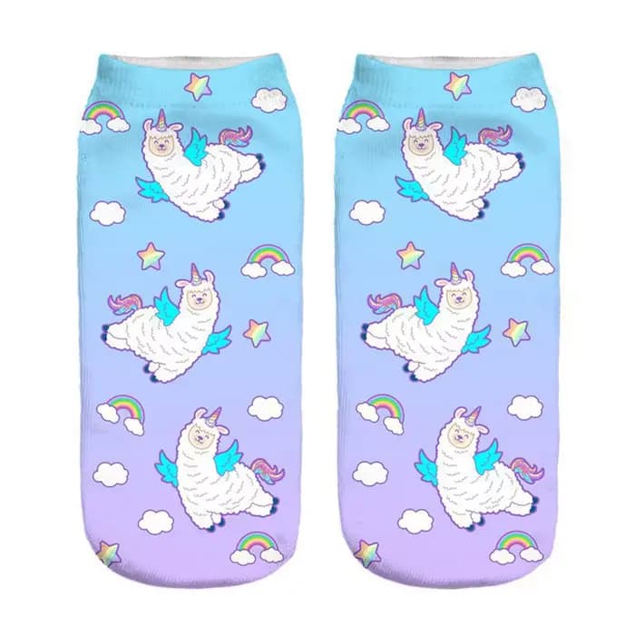 Impression 3D joyeux alpaga femmes chaussettes Unixex Invisible Sokken magique Cool mouton Art nouveauté cadeau livraison directe