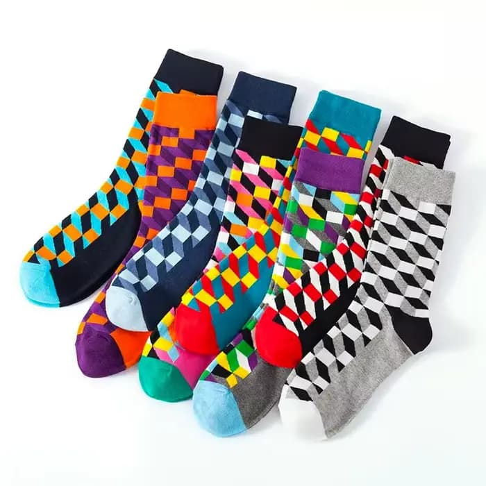 1 paire de chaussettes amusantes mode Hip Hop hommes femmes chaussette heureux carreaux colorés diamant Harajuku