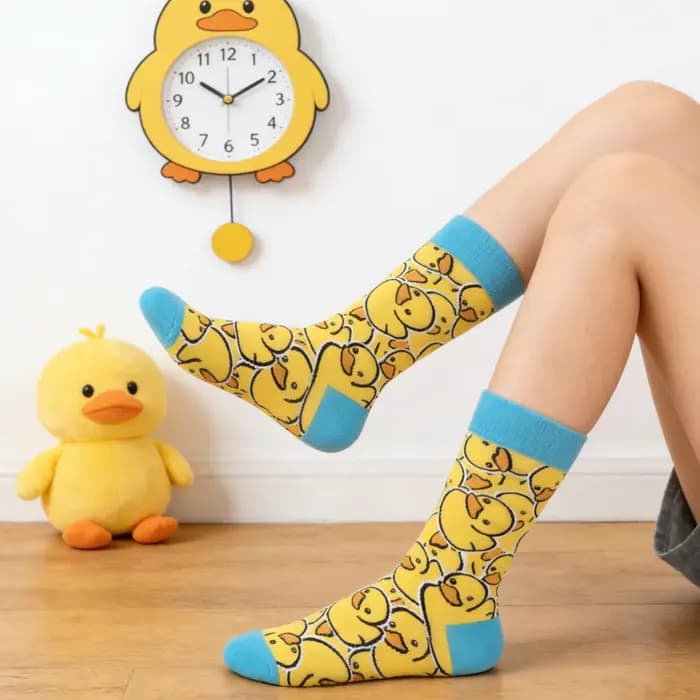 1 paire de chaussettes mi-mollet en canard jaune vif