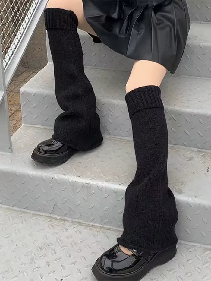 1 paire de manches chaussettes Lolita de couleur unie pour l'automne et l'hiver