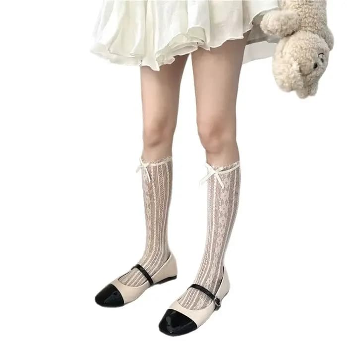 Chaussettes mi-mollet à dentelle pour femme