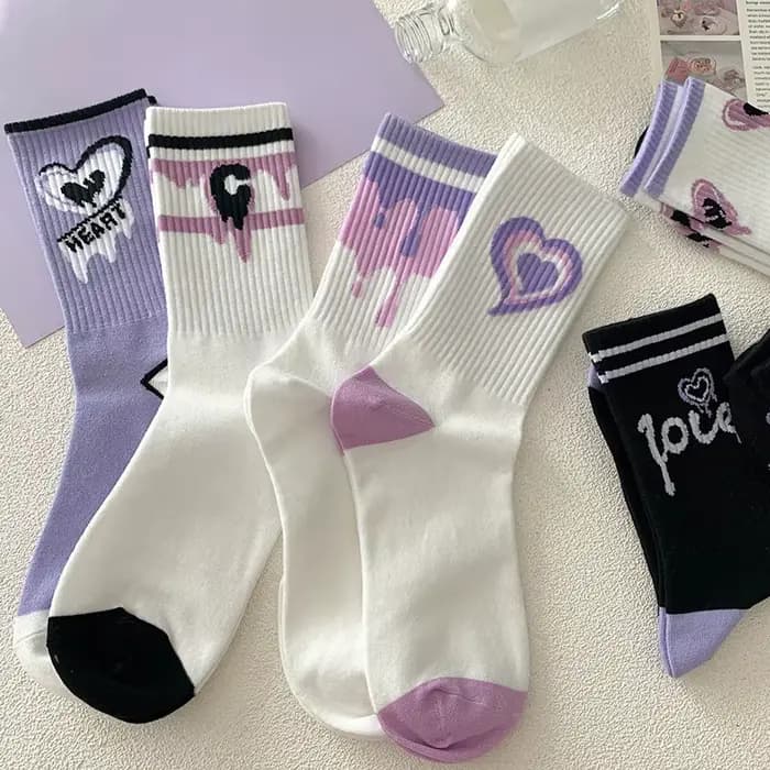 Chaussettes en coton à imprimé cœur violet pour femmes