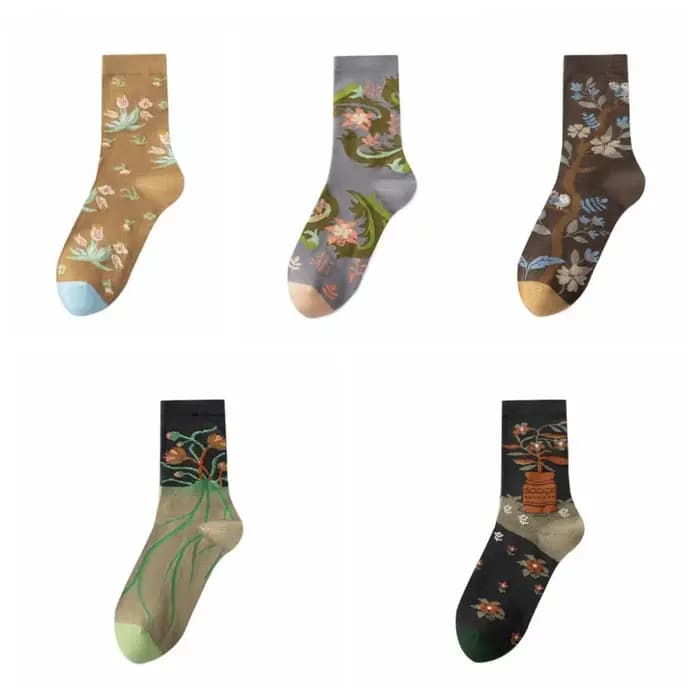 Chaussettes mi-mollet fines à motif floral style rétro français pour femmes et jeunes filles