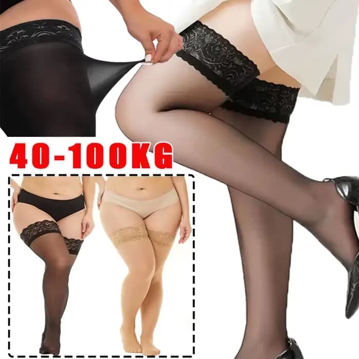 Bas noirs en résille pour femmes, chaussettes longues, chaussettes anti-aldes, dentelle, sexy, grande taille, également pour le sexe