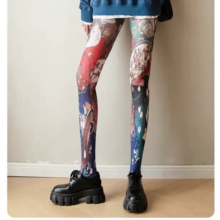 Collants imprimés rétro pour femmes, bas de Portrait abstrait, multicolores, à la mode, en Nylon et en soie, chaussettes longues, nouvelle collection