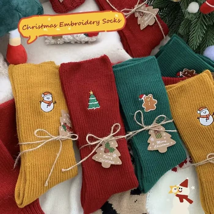 Chaussettes brodées de noël en coton