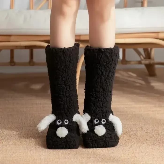 Chaussette de couchage femmes dessin animé 3D chien hiver chaud thermique en peluche antidérapant maison doux femme sol
