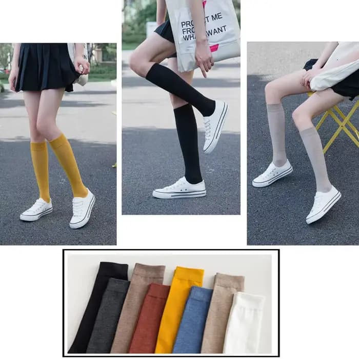 2 paires femmes coton genou chaussettes hautes noir blanc couleur unie mode décontracté mollet chaussette femme fille