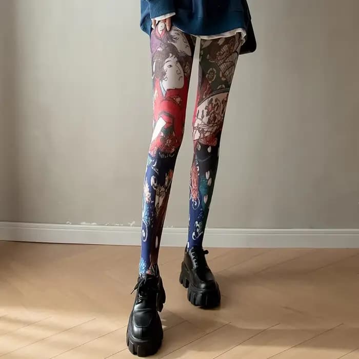 Collants imprimés rétro pour femmes, bas de Portrait abstrait, multicolores, à la mode, en Nylon et en soie, chaussettes longues, nouvelle collection