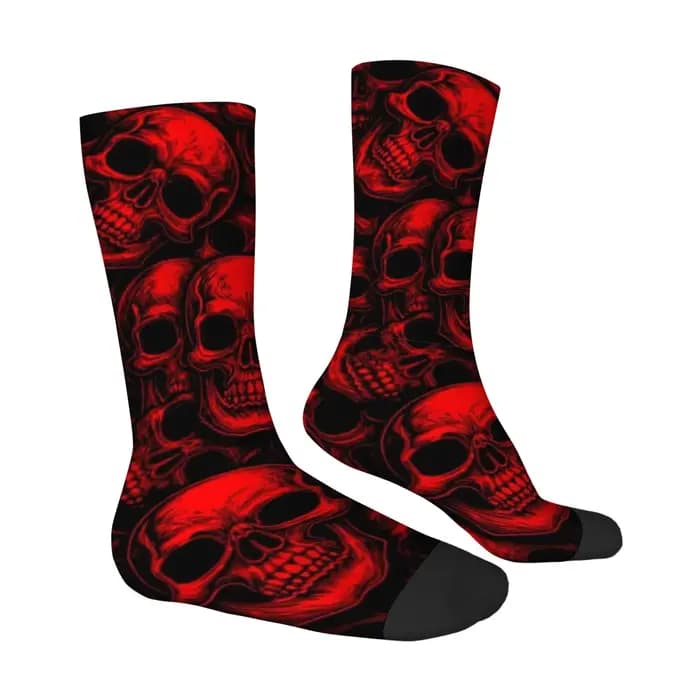 Chaussettes Homme Légères et Ajustées Rouge et Noir à Motif Crâne pour Usage Quotidien