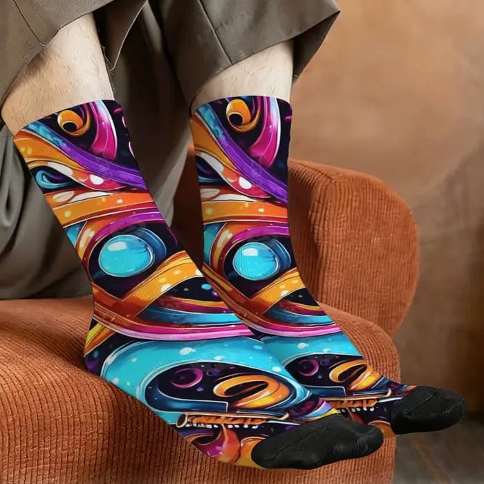 Chaussettes mi-mollet pour hommes avec imprimé abstrait fluide vibrant
