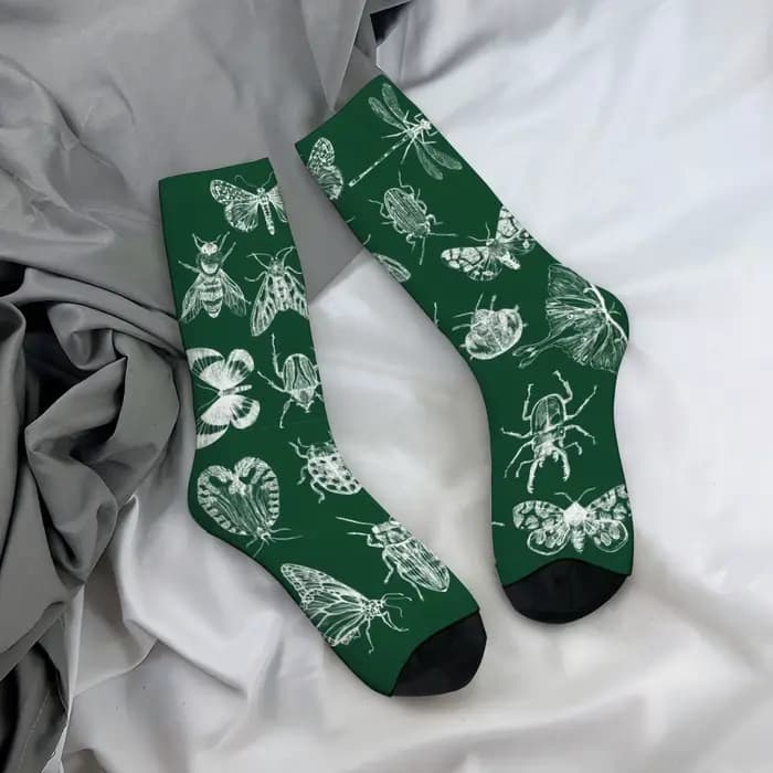 Chaussettes fantaisie rétro à motif insecte naturel pour hommes