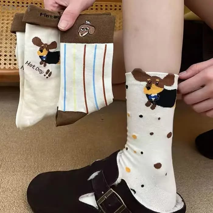 1 paire de chaussettes amusantes en coton avec animaux teckel