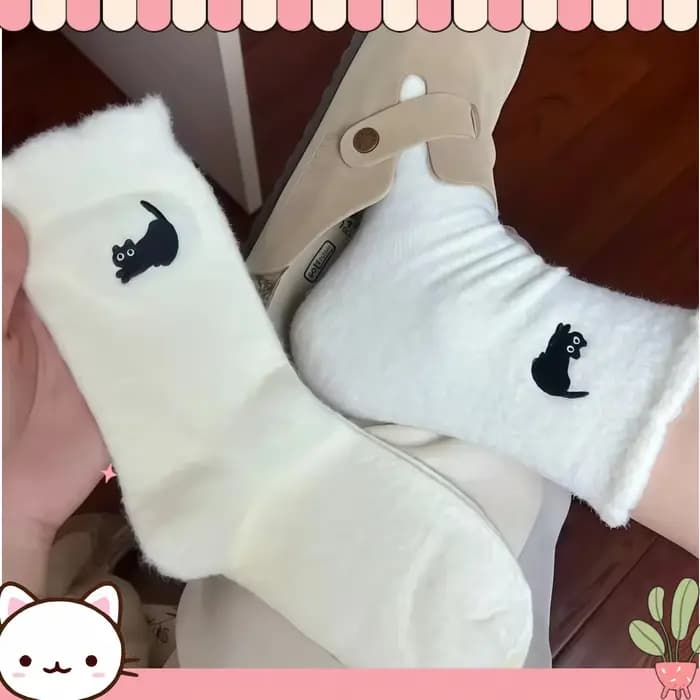 Femmes hiver chaussettes mignonnes épais thermique solide doux vison velours moelleux