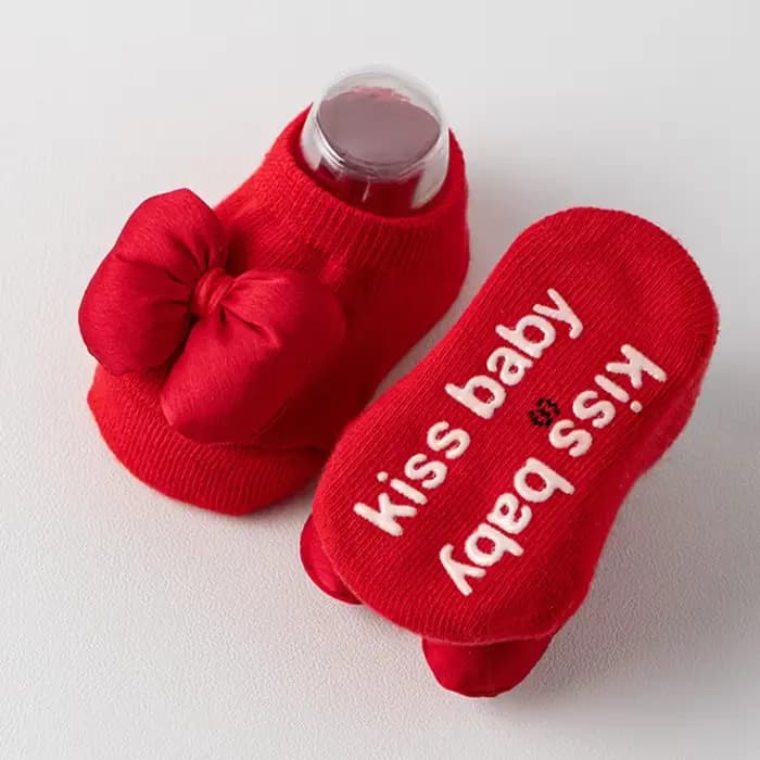 Chaussettes de noël à nœud rouge pour bébé