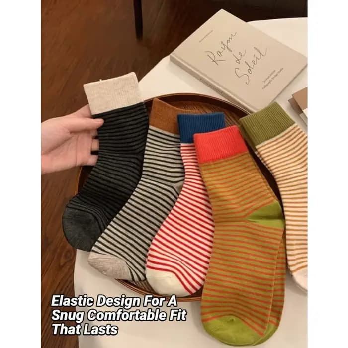 5/10 paires de chaussettes mi-tube en tricot rayé pour femmes