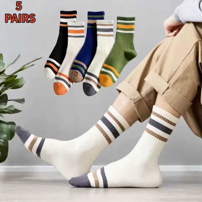 5 paires de chaussettes décontractées à rayures colorées pour hommes