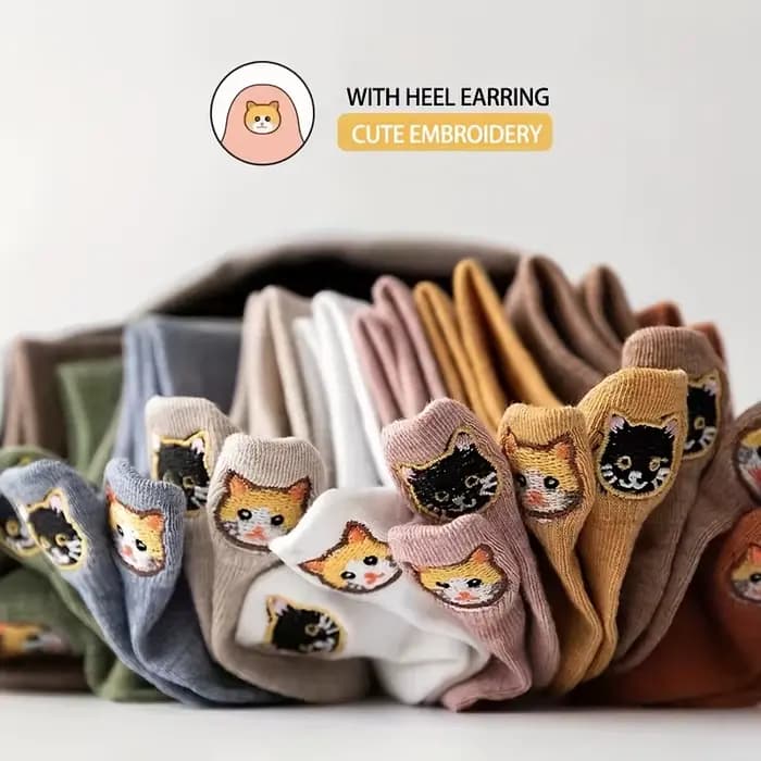 Chaussettes en coton pour femmes, pantoufles de Style AB, chat mignon brodé, doux Kawaii, cheville d'été, printemps, blanc, noir, fille coréenne