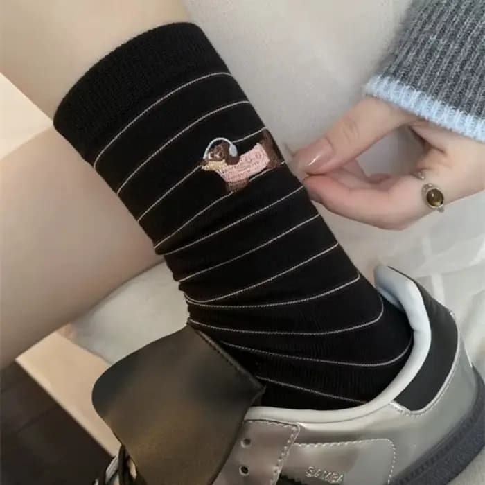Nouveau mignon broderie dessin animé animaux chaussettes drôle