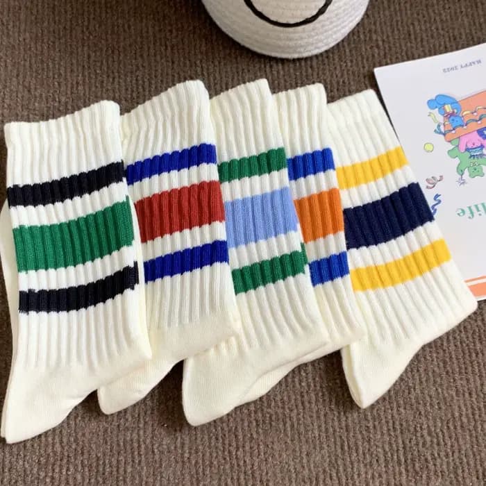Chaussettes de sport mi-hautes rayées pour hommes
