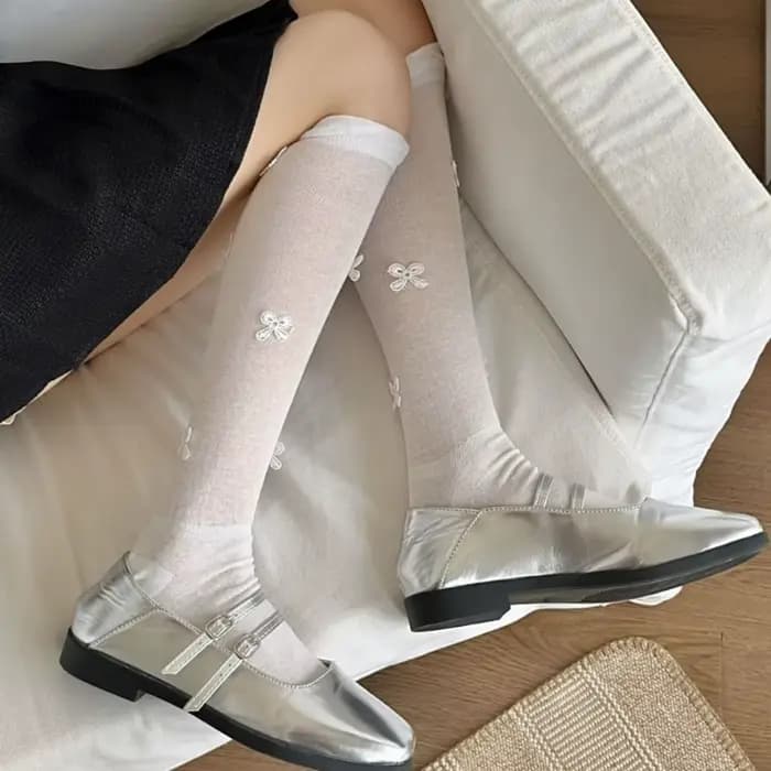 Sock Woman Summer Ballet Style Korean Ins Bow Knit Socks Micro Permeable Bubble Mouth JK Pile Calf