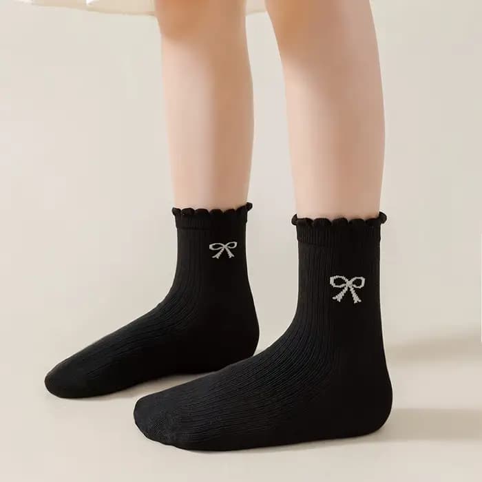 3 paires de chaussettes pour enfants de couleurs mélangées aléatoires avec motifs de nœuds en dentelle pour filles et