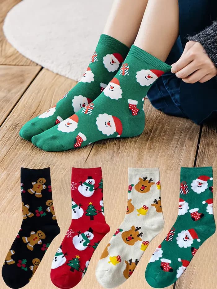 4 paires de chaussettes de noël femme drôle père