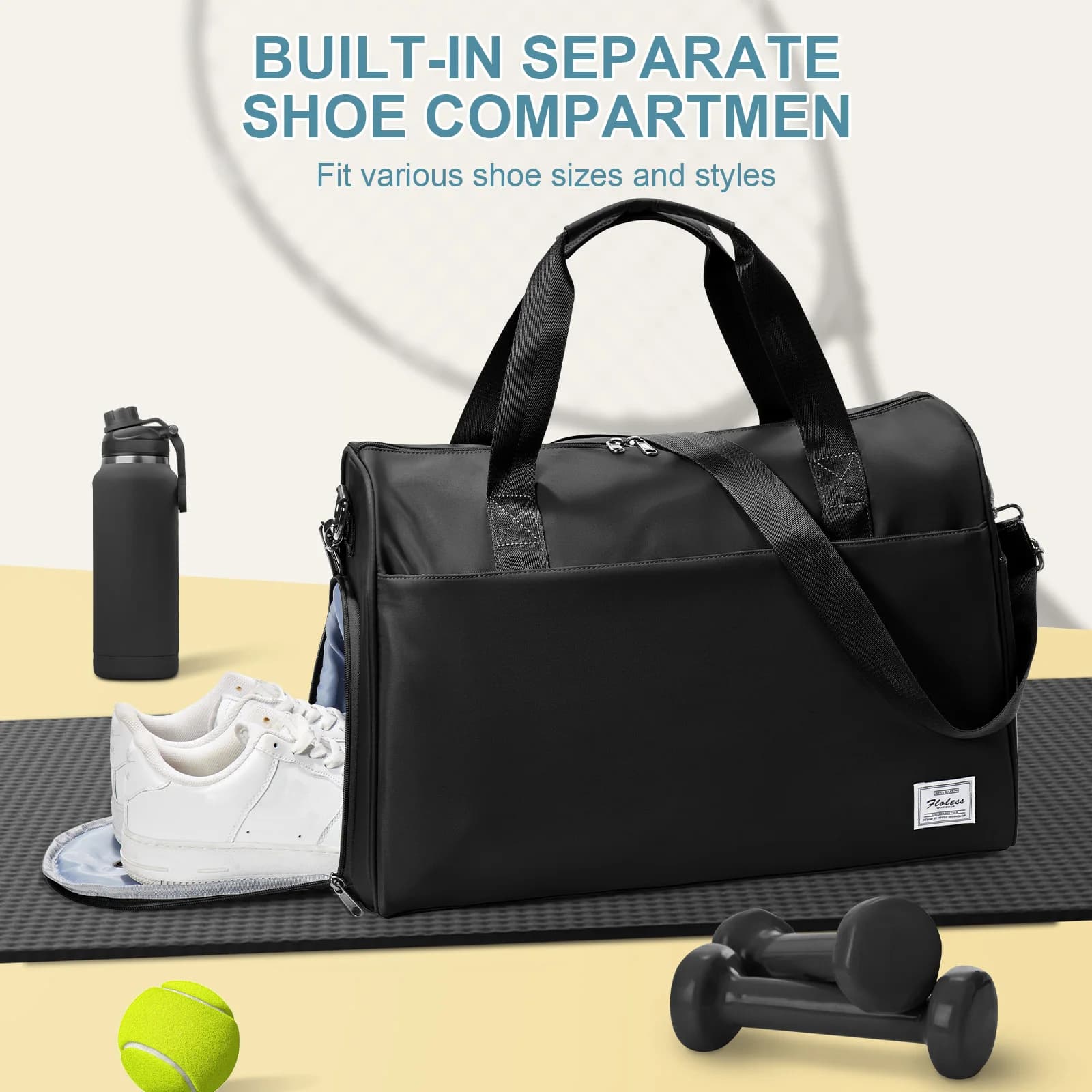 Sac de sport, sac de gym pour hommes et femmes, sac de voyage avec compartiments pour chaussures et 